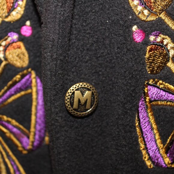 Bob Mackie Vtg 90s Wearable Art Embroidered Fleece Swing COAT  Sz 1X - Picture 7 of 8